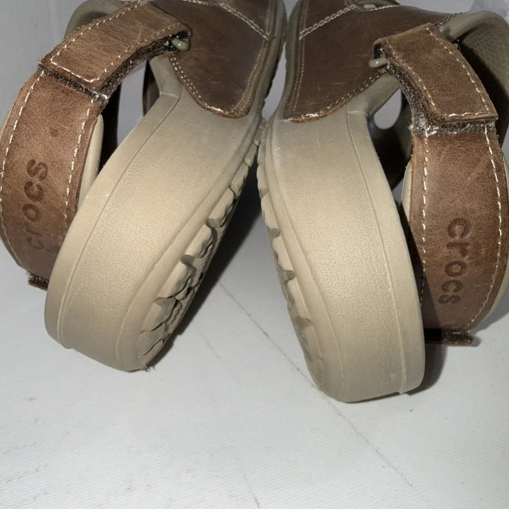 Crocs Yukon Brown Leather Two-Strap Outdoor Gorpcore Fisherman Sandals Size 13